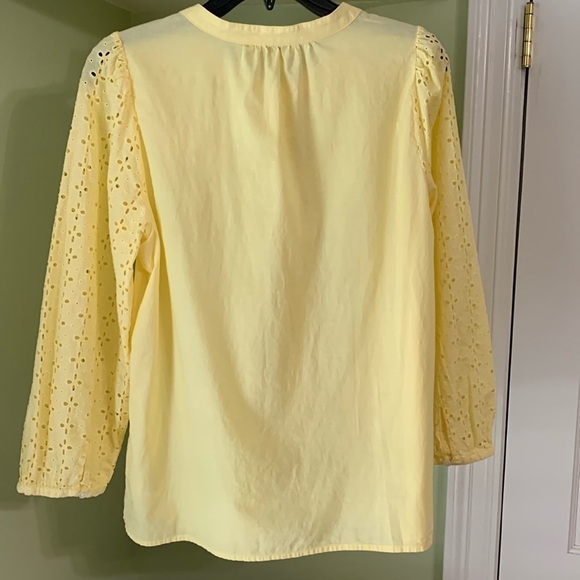 Jcrew Factory Yellow Button Down Blouse with Eyelet Long Sleeves size Small - Picture 2 of 2